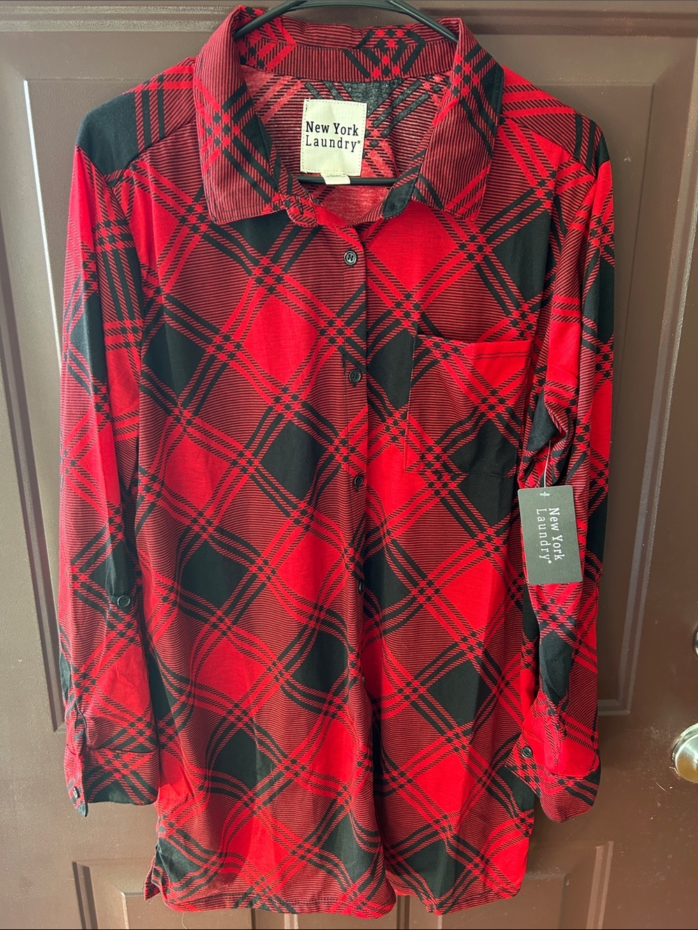 New York Laundry Red and Black Plaid Shirt - Picture 2 of 4